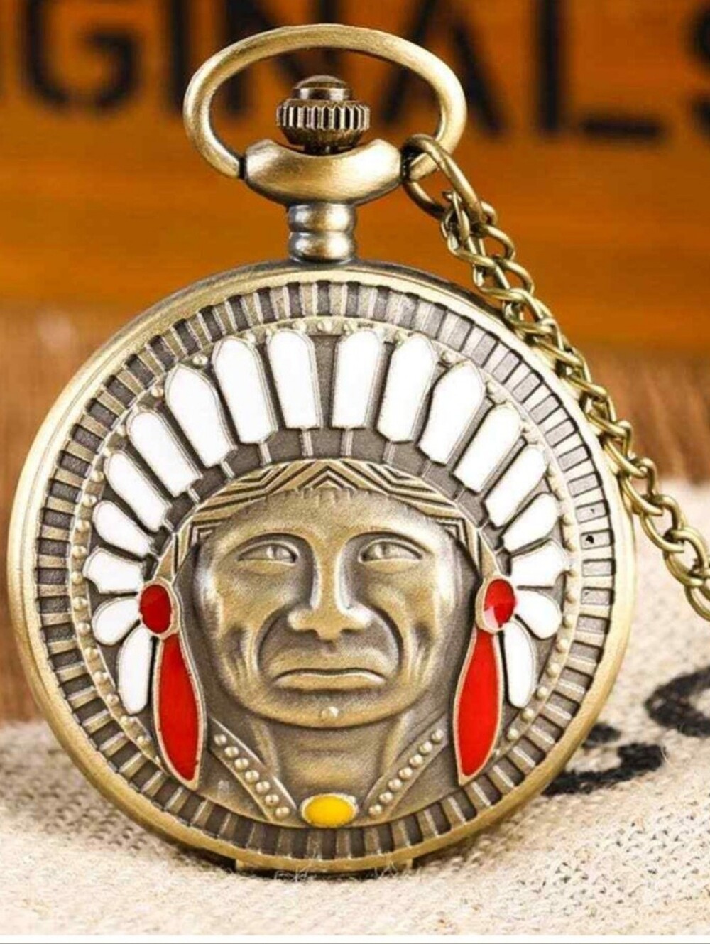 New Native American Indian Chief pocket watch Choose Color Or Bronze - Picture 1 of 6